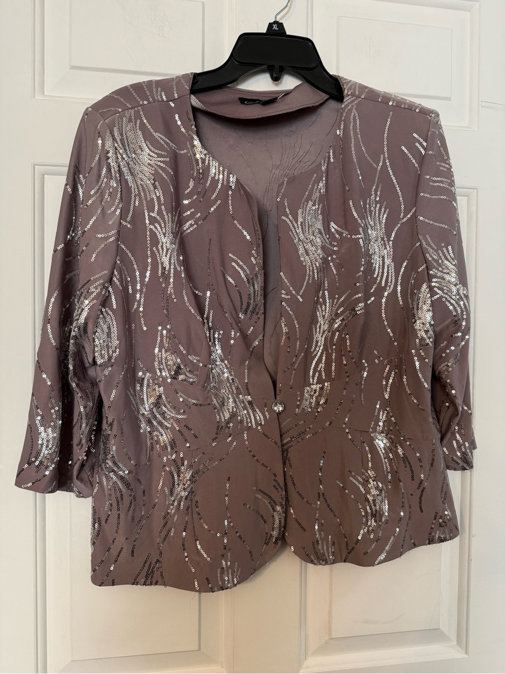Alex Evening Taupe & Silver Sequined Jacket Blazer Sz 18 Sparkle Formal Classy